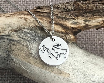 Mountain Range Necklace - Dainty Mountain Necklace - Nature Jewelry- Elk Necklace- Gift for Women- Elk- Christmas Gift for Mom from Daughter