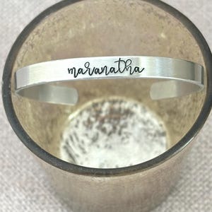 Maranatha Christian Hand Stamped Aluminum Bracelet - Religious Faith Jewelry Gift