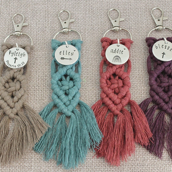 Teen Girl Gifts - Sweet 16 Favor - Boho - Custom Name Keychain - Macramé Keychain - Bag Charm