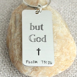 Hand Stamped Bible Verse Keychain - Christian Gift - Psalm 73 - Faith Jewelry Religious Baptism Present