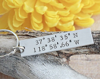 Personalized Coordinate Keychain Long Distance Couples Gift Custom Longitude Latitude Location Jewelry