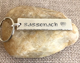 Sassenach Hand Stamped Celtic Heart Keychain - Outlander Fan Gift for Wife Girlfriend Anniversary