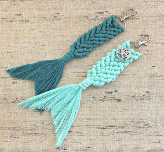 Macrame Mermaid Tail Keychain: Boho Bag Charm, Teen Girl Gift