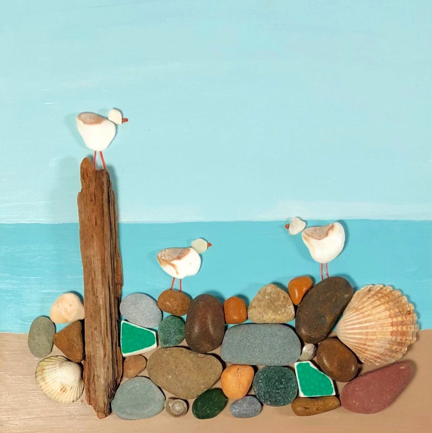 Beach Art Pebble Art Nautical Gift Seaside Picture Etsy