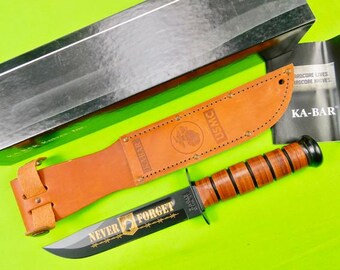 US Made Ka-Bar USMC Commemorative Knife Gold etching w/ Sheath Box Gift for Him Gift for collector