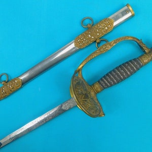 Antique US WW1 Model 1860 Presentation Engraved Officer&#39;s Sword w/ Scabbard
