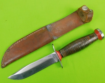 Coltello Hunter vintage americano Schrade Bowie con fodero