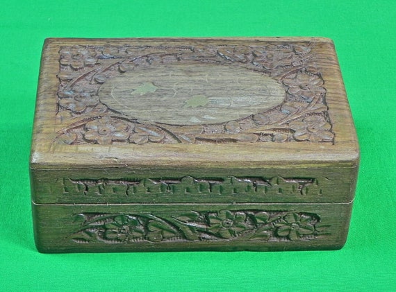 Vintage Carved Wood Jewelry Box - image 1