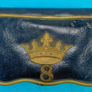 Antique 19 Century Spanish or French Wood & Leather Ammo Pouch Cartridge Box -
