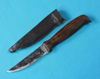 Vintage Old US Piccolo coltello da caccia con guaina
