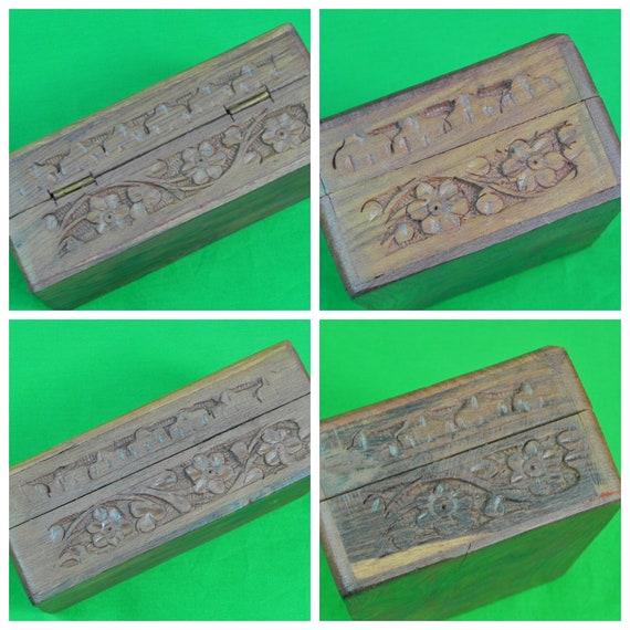Vintage Carved Wood Jewelry Box - image 4