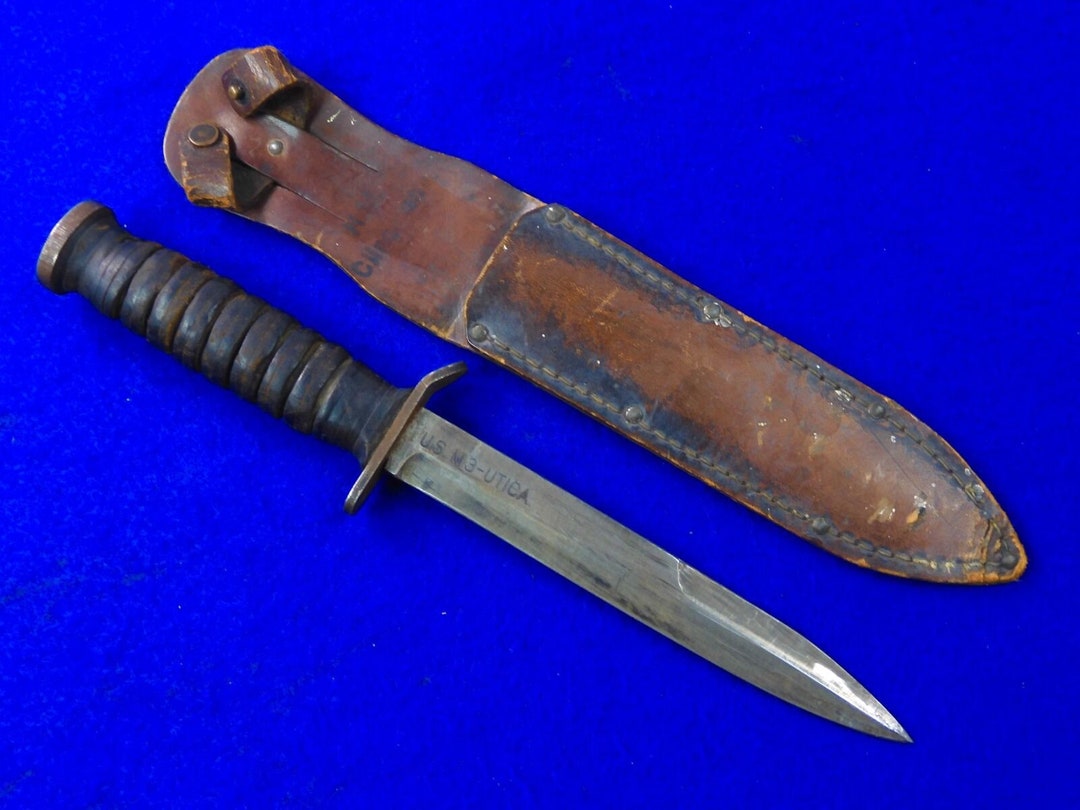 US WW2 Period Vintage Utica Blade Marked Hunting Knife W/ Sheath Gift for Hunter Gift for Him