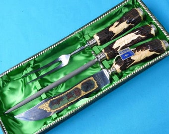 Vintage Germany German Baron Solingen Carving Set Knife Fork Sharpener w/ Box