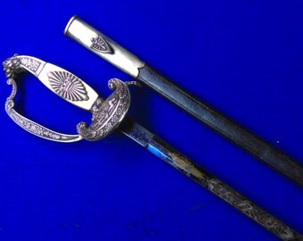 German Germany Bavarian Antique WW1 Engraved Officer's Sword w/ Scabbard