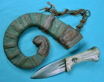Vintage Custom Handmade Unusual Spear Point Blade Knife w/ Scabbard