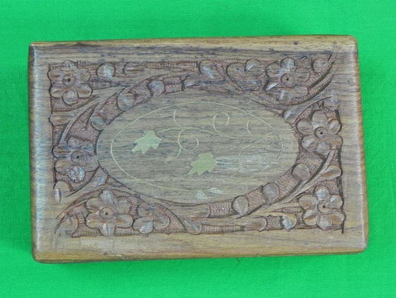 Vintage Carved Wood Jewelry Box - image 2