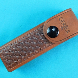 vintage New US Brown Carved Leather Sheath Scabbard Case pour Gerber Folding Knife