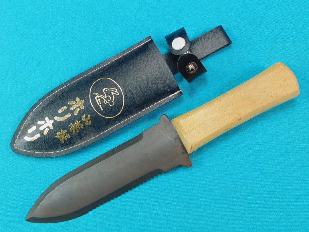Vintage Japan Japanese Knife Garden Tool W/ Sheath Leather Scabbard