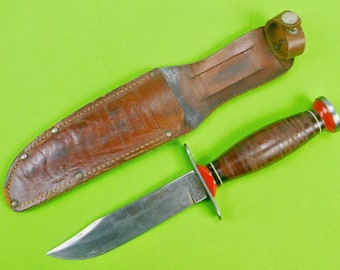 Coltello Hunter vintage americano Schrade Bowie con lama di fodero marchiata