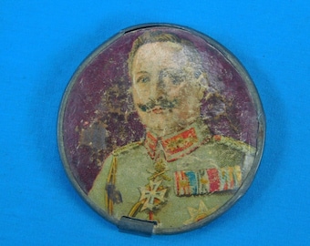German Germany Antique WW1 Patriotic Pocket Mirror Kaiser Wilhelm Military Decor