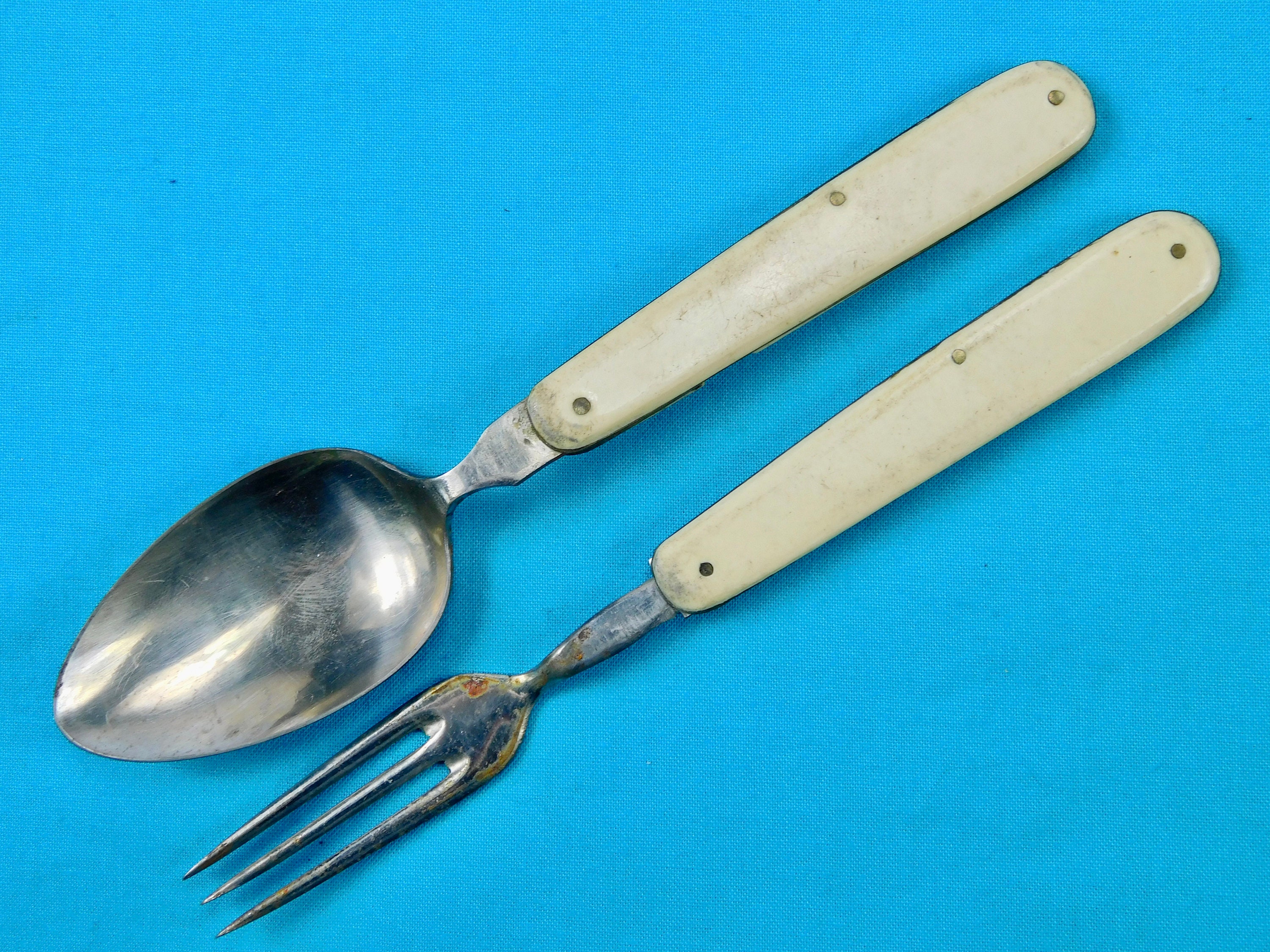 Vtg Boy Scouts BSA Utensils Silverware Knife Fork Spoon Nesting Kit Set  (A4)