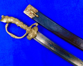Antique 19 Century German or Austrian Fancy Figural Hunting Dagger Short Sword w/ Scabbard