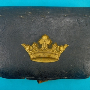 Antique 19 Century Spanish or French Wood & Leather Ammo Pouch Cartridge Box