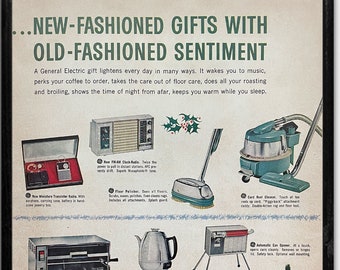 Vintage 1960 Navidad General Electric Appliance Ad Page, Retro Tostadora Vacío Cafetera Abrelatas
