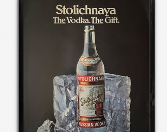 Vintage Russian Vodka Ad Page Stolichnaya, Retro Bar Art, Unique Wall Art