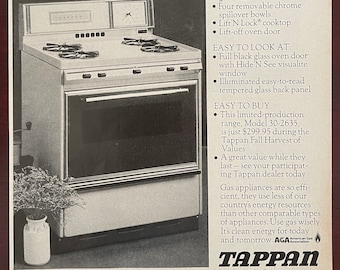1974 Vintage Tapan Stove Ad Page, Gas Range Ad Print for Retro Kitchen Wall Art