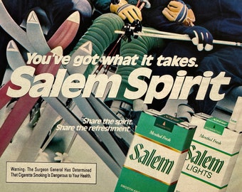 Vintage Salem Cigarette Ad Page, 1980s Smoking Ad, Original Print Ad 80s  Decor