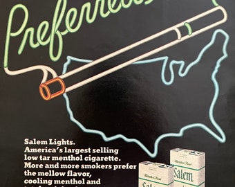Vintage Salem Lights Impresión de anuncios de cigarrillos, Impresión de anuncios de comida para perros vintage, Decoración retro de la década de 1970