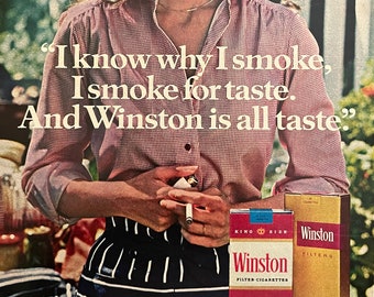Página de anuncios de cigarrillos con filtro Winston vintage de 1978