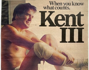 Anuncio vintage para collage, revistas basura, página de anuncio original de cigarrillos Kent vintage, arte mural de tabaco, estilo retro de los años 80