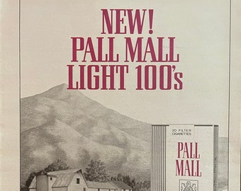 Vintage Pall Mall Light 100s Cigarette Advertisement Page, Retro 1970s Decor