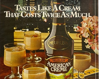 Anuncio de licor vintage de la década de 1980, crema americana Heublein, decoración de bar retro