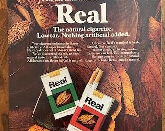 Vintage Real Cigarette Ad Print, 1977 Tobacco Advertising