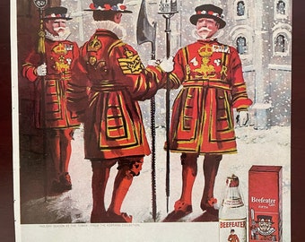 1971 Beefeater Gin Magazine Ad Page, Holiday Liquor Ad Gift, Winter Home Decor