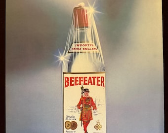 Anuncio de ginebra Beefeater Dry de 1978, arte mural retro para la cocina, decoración para el bar del sótano, arte mural único, encanto de los años 70, anuncio de licores, anuncio de alcohol