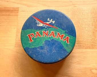 Lata vintage de cinta de máquina de escribir de Panamá / Metal litografiado de inspiración aeronáutica / Artículos de oficina de principios del siglo XX