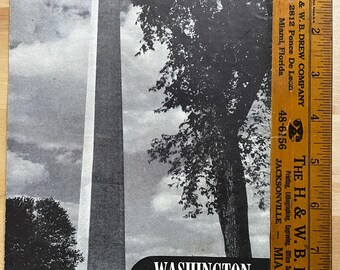 Monumento a Washington de 1950, efímeras de viajes de mediados de siglo, guía del monumento de DC, folleto del Servicio de Parques Nacionales