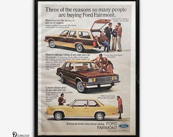 Vintage Ford Fairmont Wagon Advertisement 1978 | Original Ford Station Wagon Ad | Classic Family Car Wall Decor