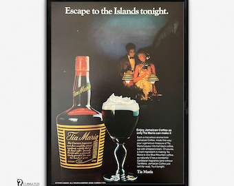 Tia Maria Liquor Ad, Miami Liquor Company, 1970s Wall Art, Collectible Ads