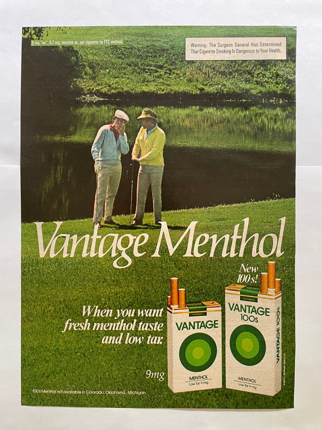 where to buy vantage cigarettes online Vantage Menthol Cigarette Ad, Men on Golf Course, Old Smoking Advertising