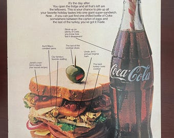 Anuncio vintage de Coca-Cola, anuncio vintage de Coca-Cola, arte mural para cocina, anuncio impreso en revista, arte retro único para cocina, anuncio original de refresco