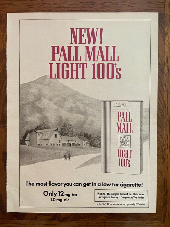 pall mall light cigarettes Vintage 100s Cigarette Advertisement Page, Retro 1970s Decor Pall Mall Gold 100's Lower