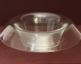 Cuenco de vidrio artístico firmado por Louette L, cuenco grande de vidrio para centro de mesa, cuenco transparente para mesa de comedor