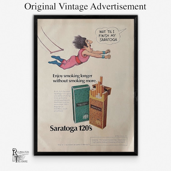 Saratoga 120s Cigarette Print Ad, Retro Tobacciana, Retro Tobacco  Advertising, Smoking Collectible