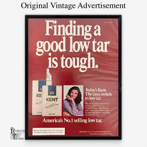 KENT Cigarettes Original Ad, Retro Ad Decor, 1970s Magazine Ad, Low Tar