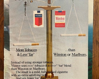 Vintage Viceroy Cigarette Ad Page, 1977 Tobacco Advertising